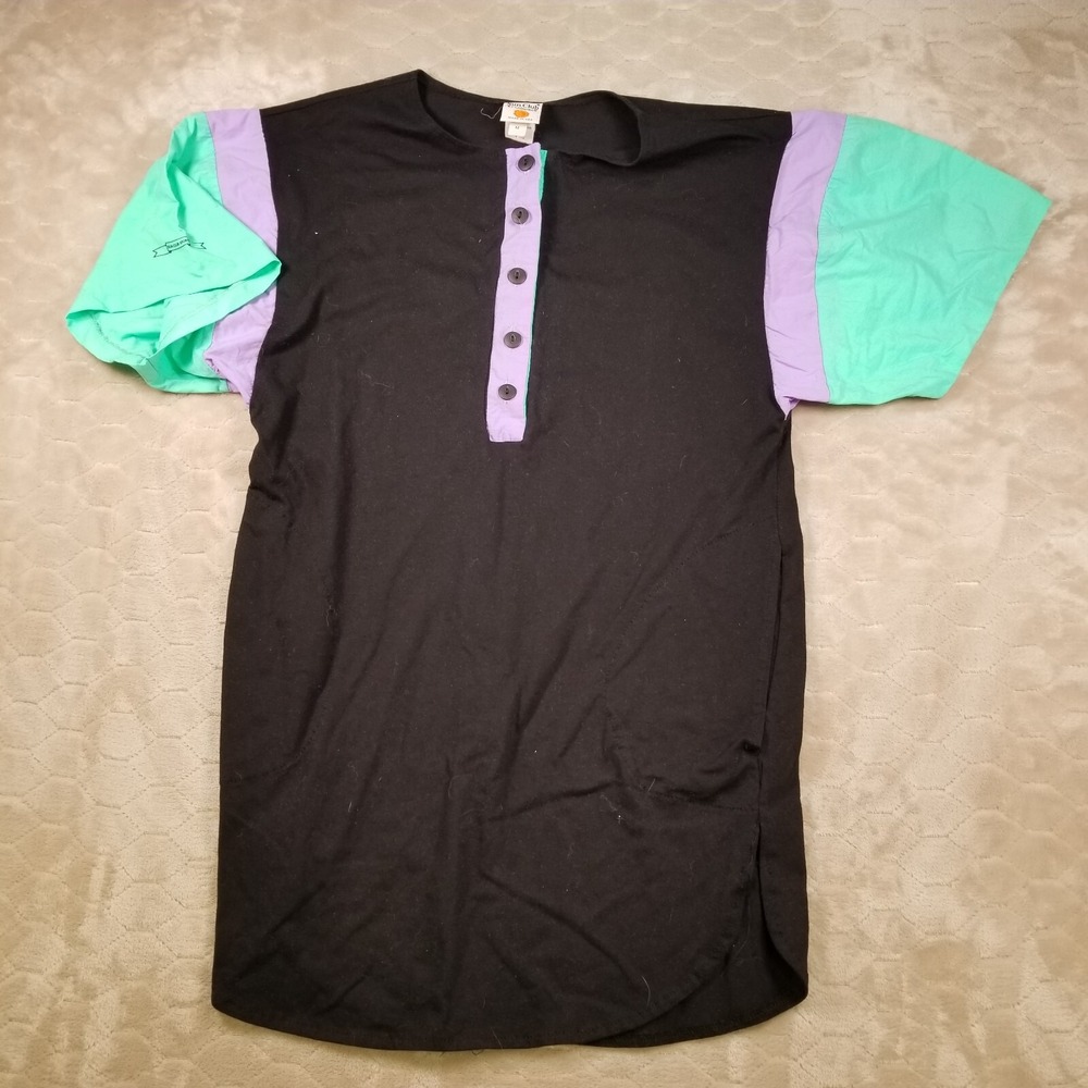 VTG‎ Sun Club By Catalina Women's Long Shirt Sz Md Black Neon 90s USA